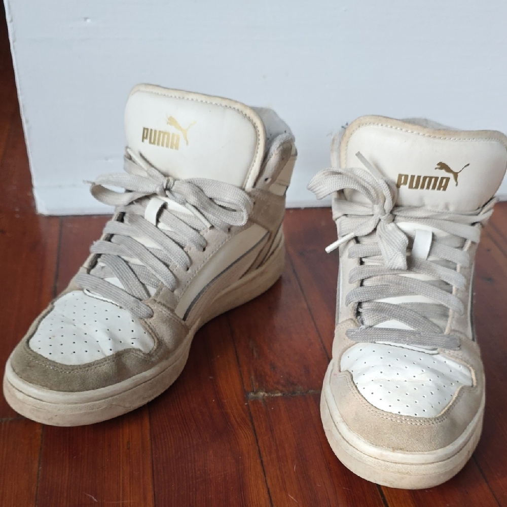 Puma High-Top Sneakers in Cream and White